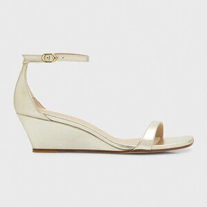 $450 STUART WEITZMAN Nudistcurve Wedge Sandal PLATINO LEATHER 7.5 (DA9)